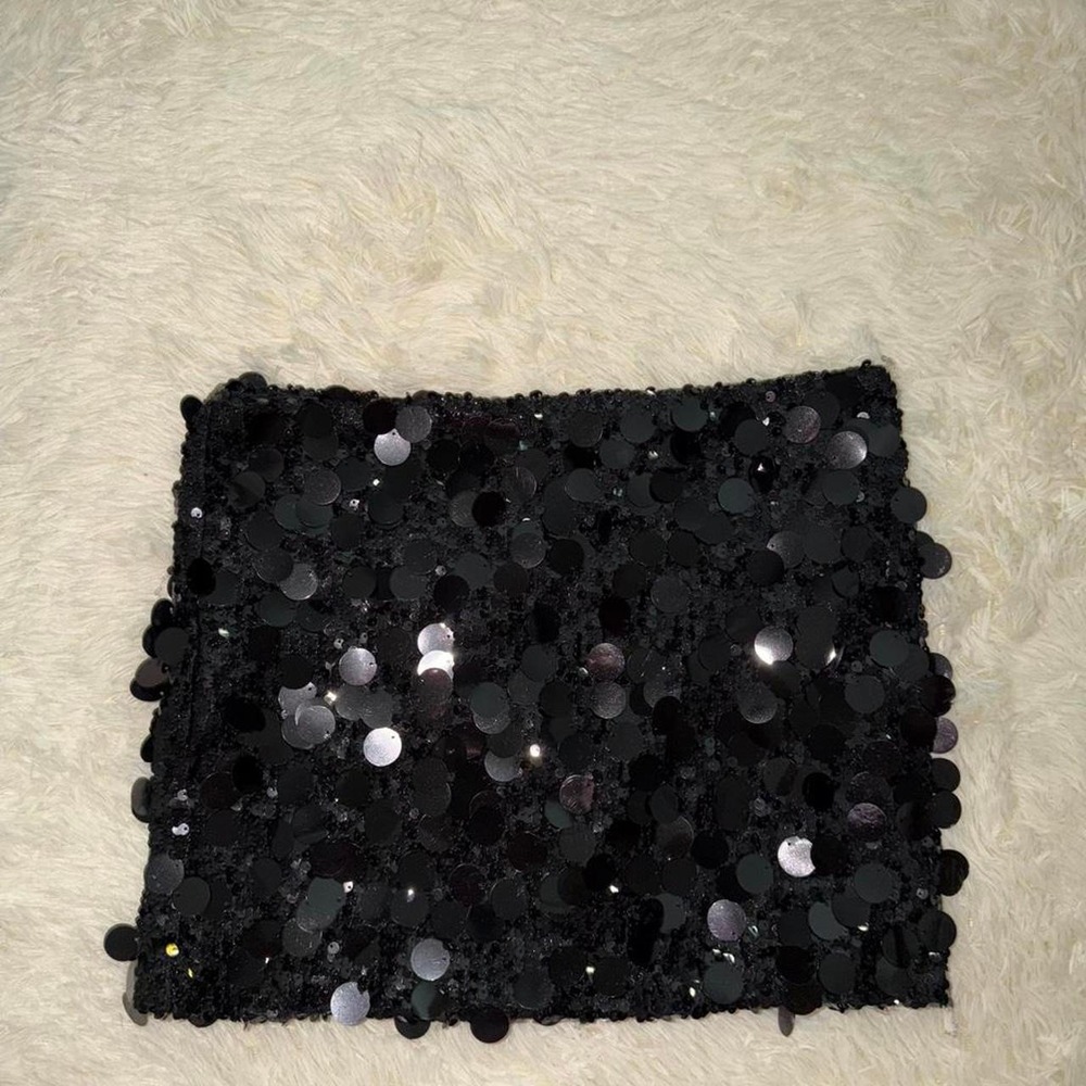 Edikted Sabina Black Low-Rise Sequin Mini Skirt Size XS Black
